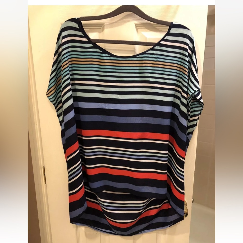 Torrid Striped Blouse High Low Peep Hole Sz 2